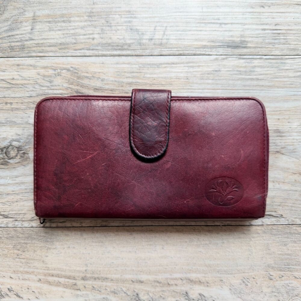 Buxton Genuine Leather Burgundy Checkbook Wallet Organizer Clutch Vintage